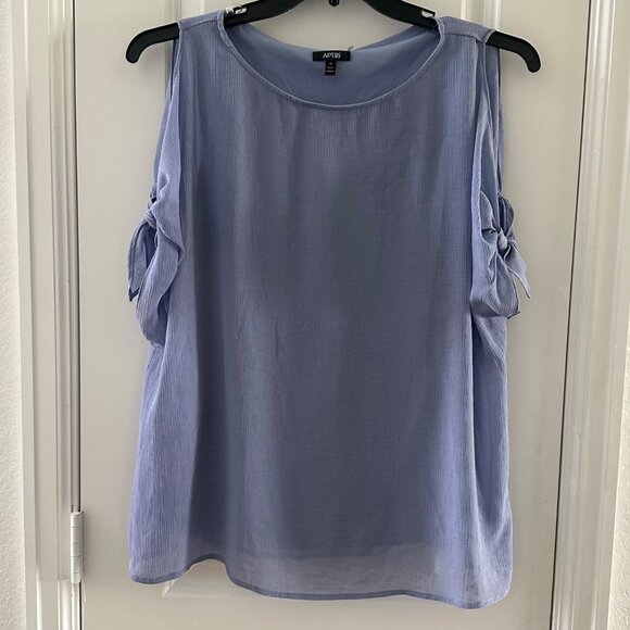 Apt. 9 Womens Light Blue Cold Shoulder Blouse With Tie Sleeves - Picture 3 of 9